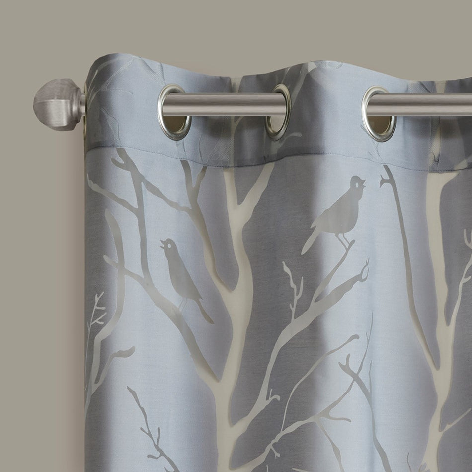 Averil Grommet Top Sheer Bird on Branches Burnout Window Curtain - Grey - 50x95"