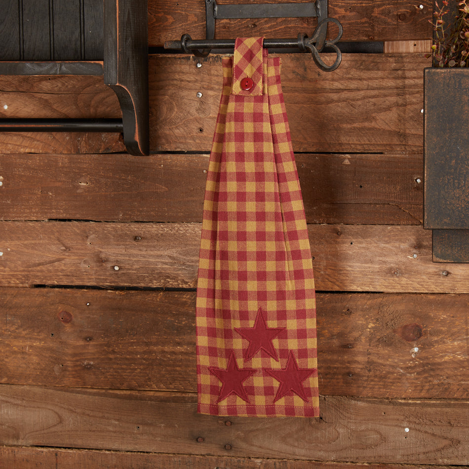Mayflower Market Burgundy Star Button Loop Kitchen Towel By VHC Brands
