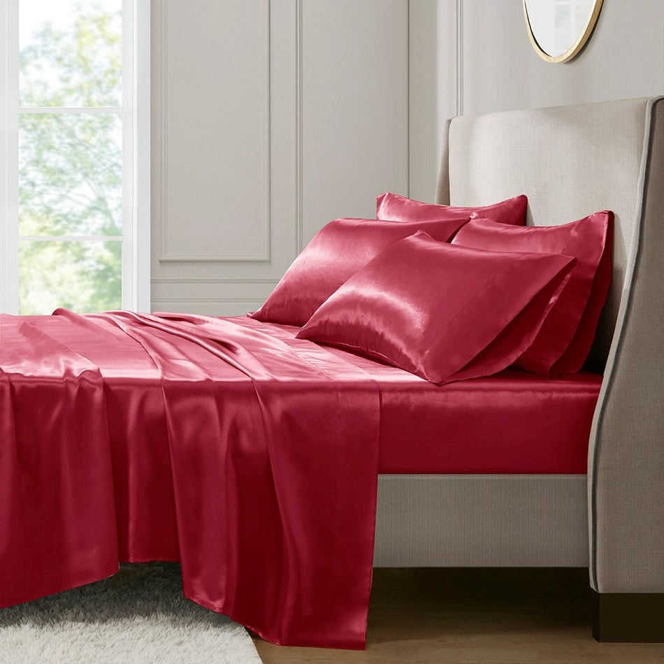 Satin Luxury 6 PC Sheet Set - Red - King Size