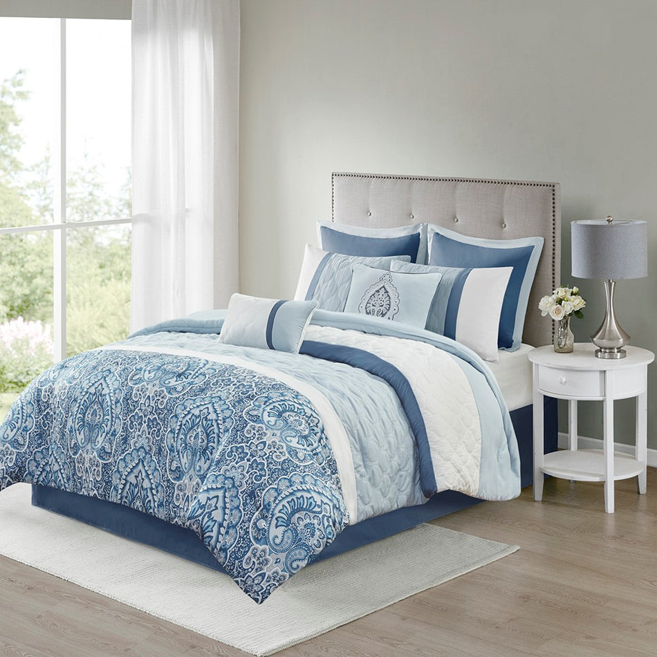 Shawnee 8 Piece Comforter Set - Blue - Queen Size