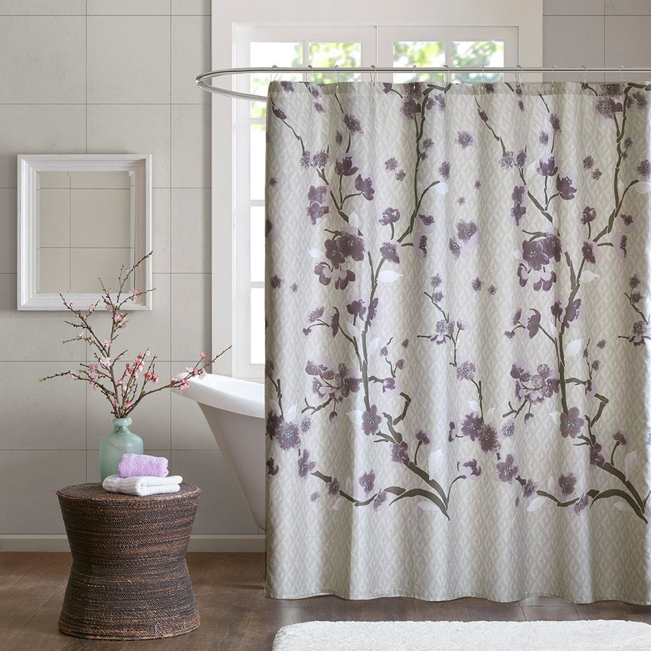 Madison Park Holly Cotton Shower Curtain - Purple - 72x72"