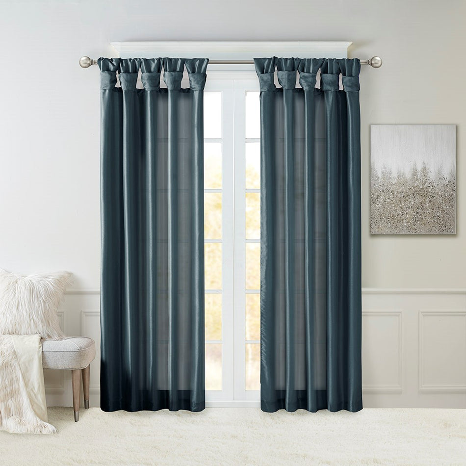 Madison Park Emilia Twist Tab Lined Window Curtain - Teal - 50x95"