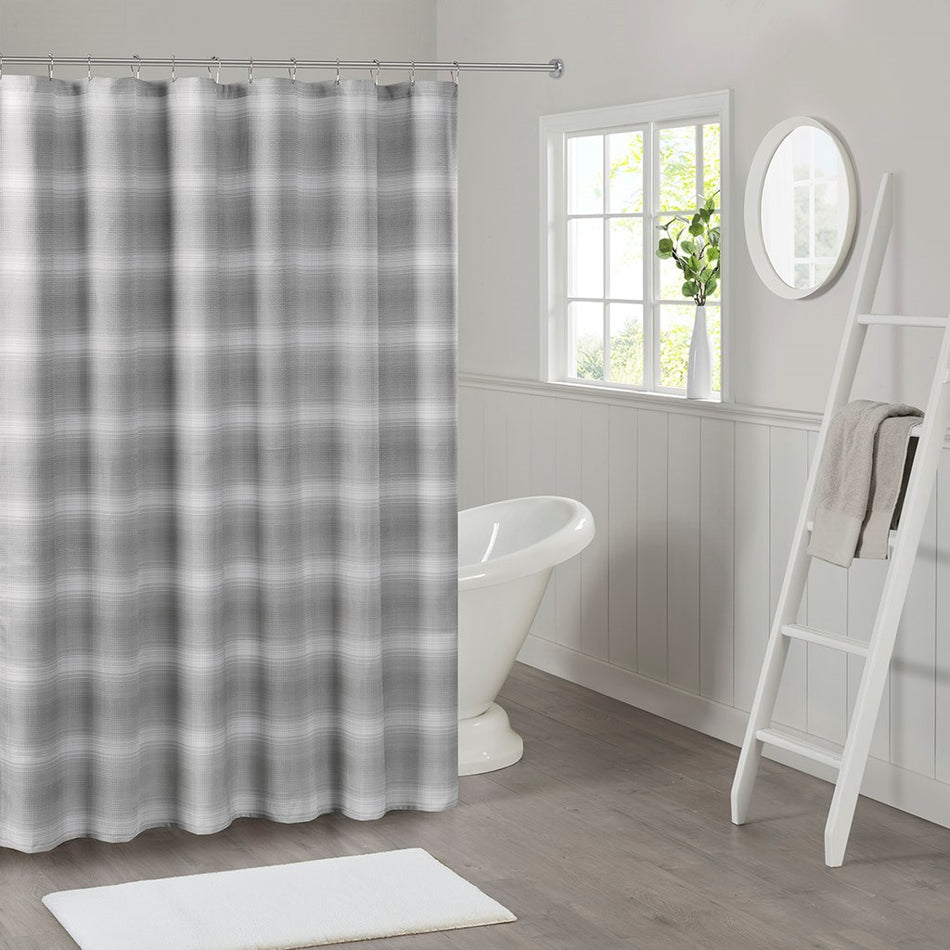 Madison Park Sade Ombre Waffle Weave Shower Curtain - Grey - 72x72"