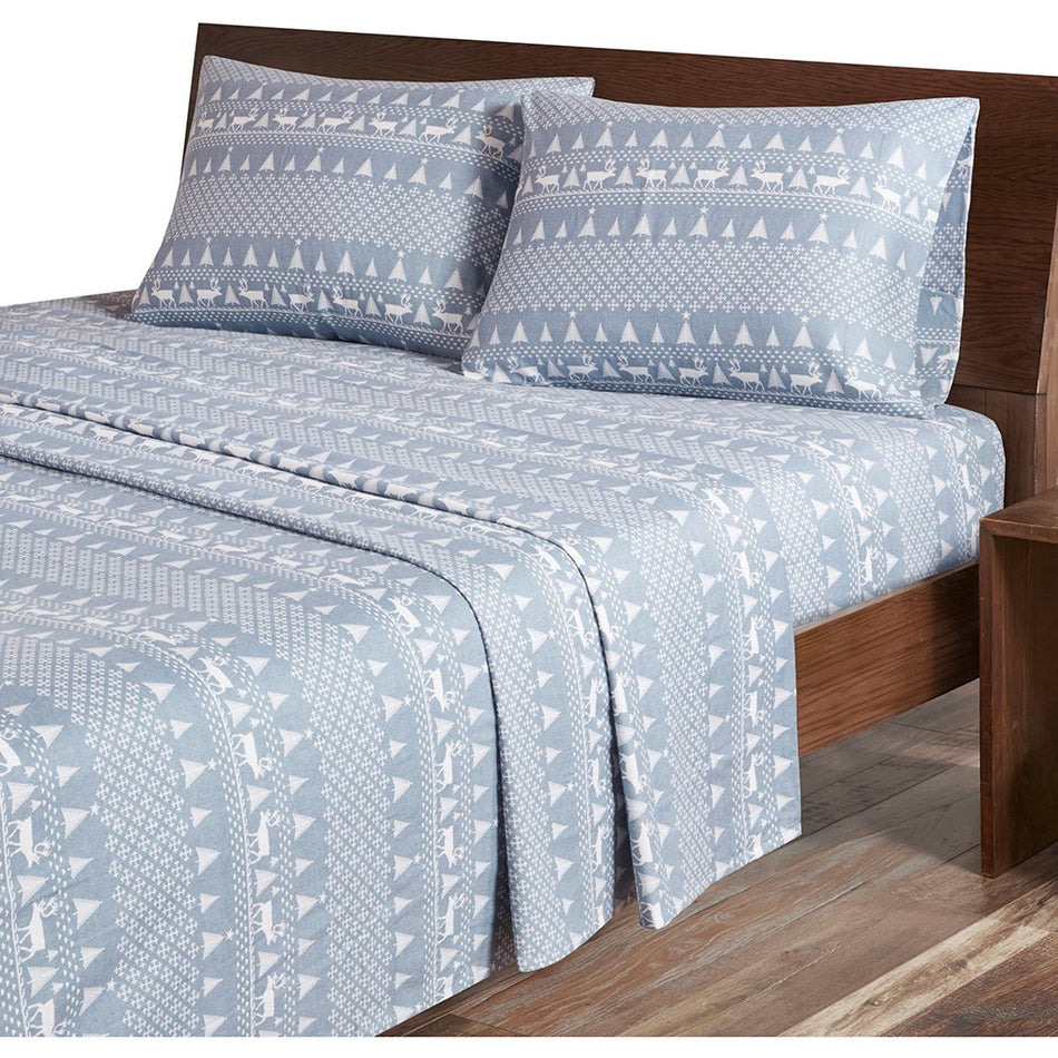 Cotton Flannel Sheet Set - Blue Winter Frost - King Size