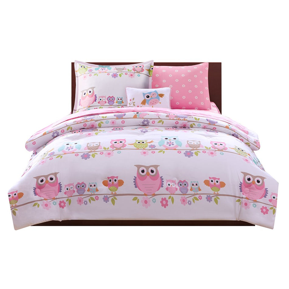 Wise Wendy Owl Comforter Set with Bed Sheets - White - Queen Size
