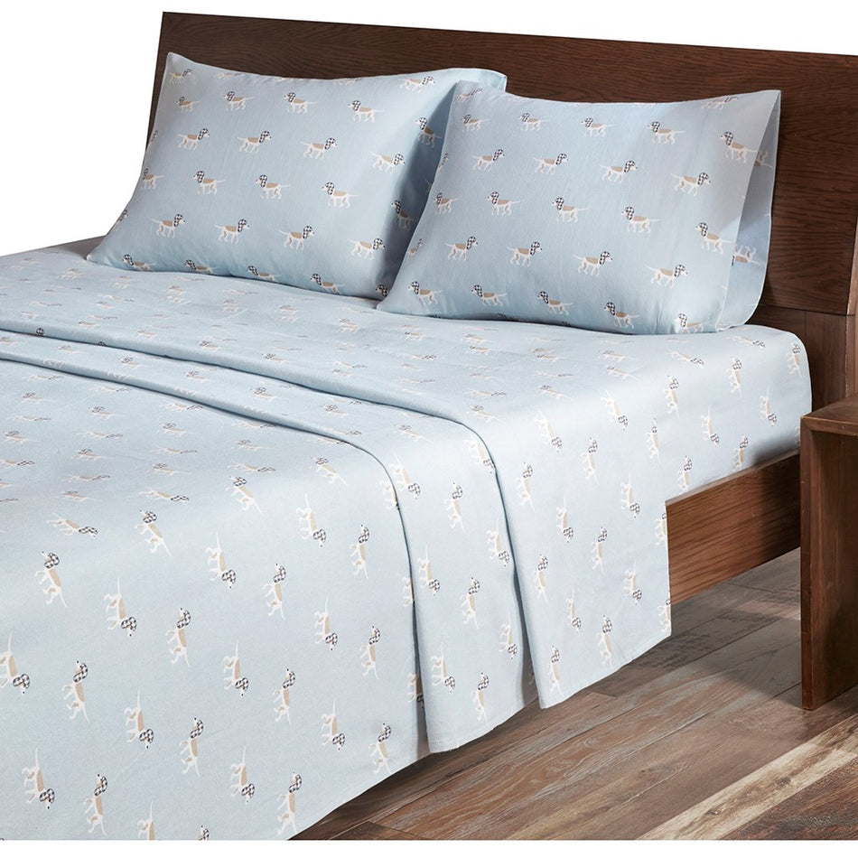 Cotton Flannel Sheet Set - Blue Dog - Twin Size
