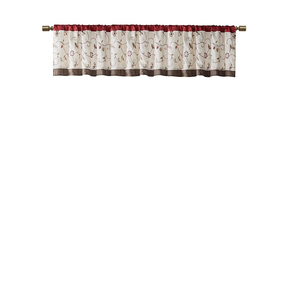 Serene Embroidered Window Valance - Red - 50x18"