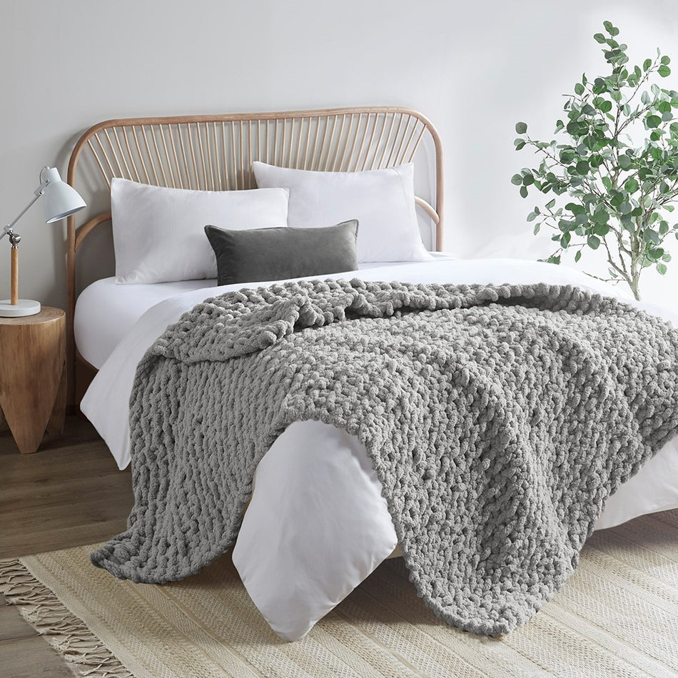 Madison Park Chenille Chunky Knit Throw - Grey - 50x60"