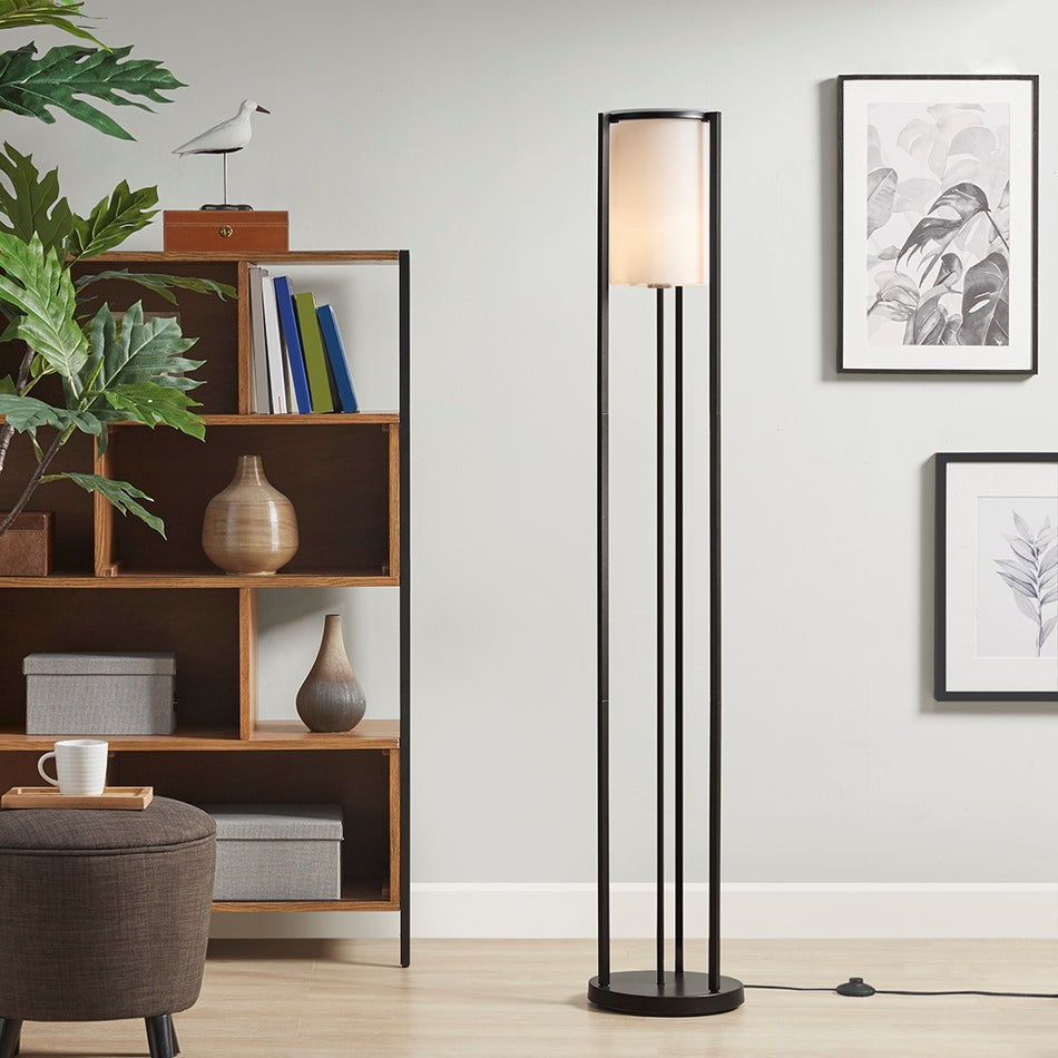 Charlton Metal Floor Lamp with Glass Cylinder Shade - Black