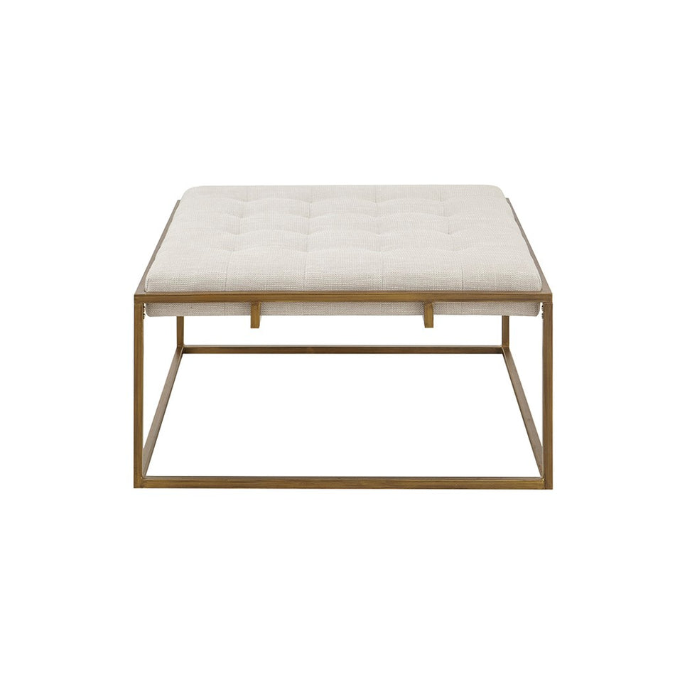 Greenwich Square Shape Button-tufted Upholstered Metal Base Ottoman/Coffee Table - Ivory