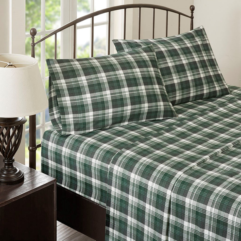 Woolrich Cotton Flannel Sheet Set - Green Plaid  - Queen Size Shop Online & Save - ExpressHomeDirect.com