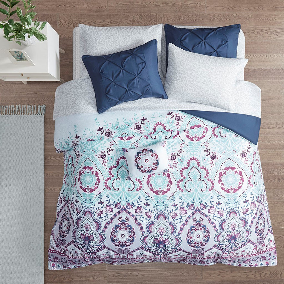Vinnie Boho Comforter Set with Bed Sheets - Purple - Queen Size