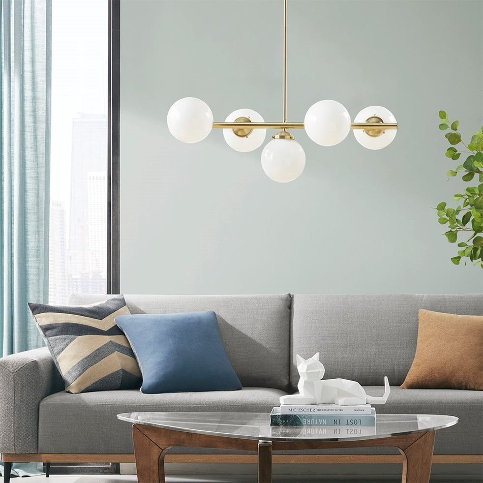 INK+IVY Aurelia 5-Light Chandelier with Frosted Glass Globe Bulbs - Gold 