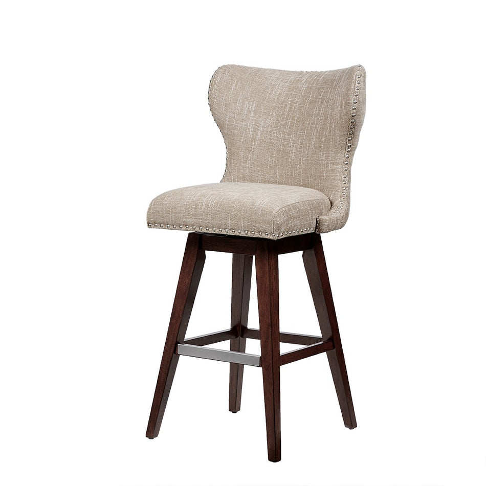 Hancock High Wingback Button Tufted Upholstered 30" Swivel Bar Stool with Nailhead Accent - Camel / Brown