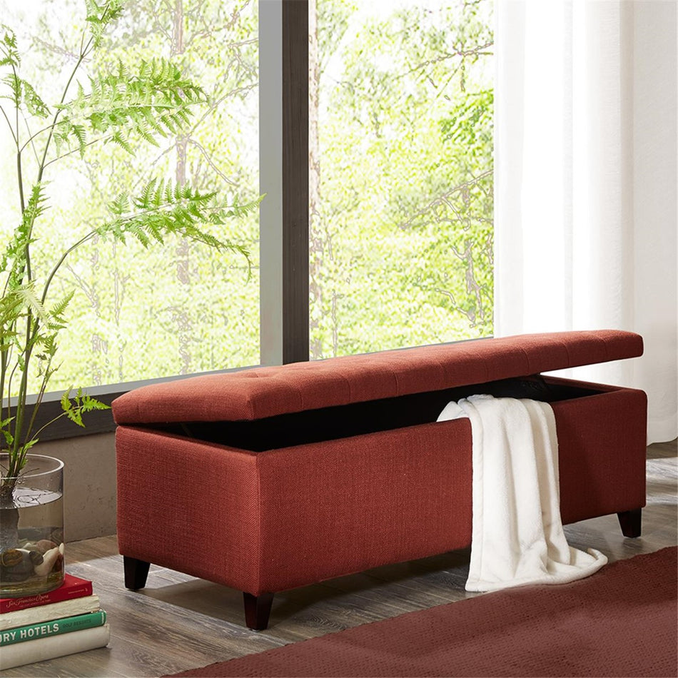 Madison Park Shandra Tufted Top Soft Close Storage Bench - Rust Red