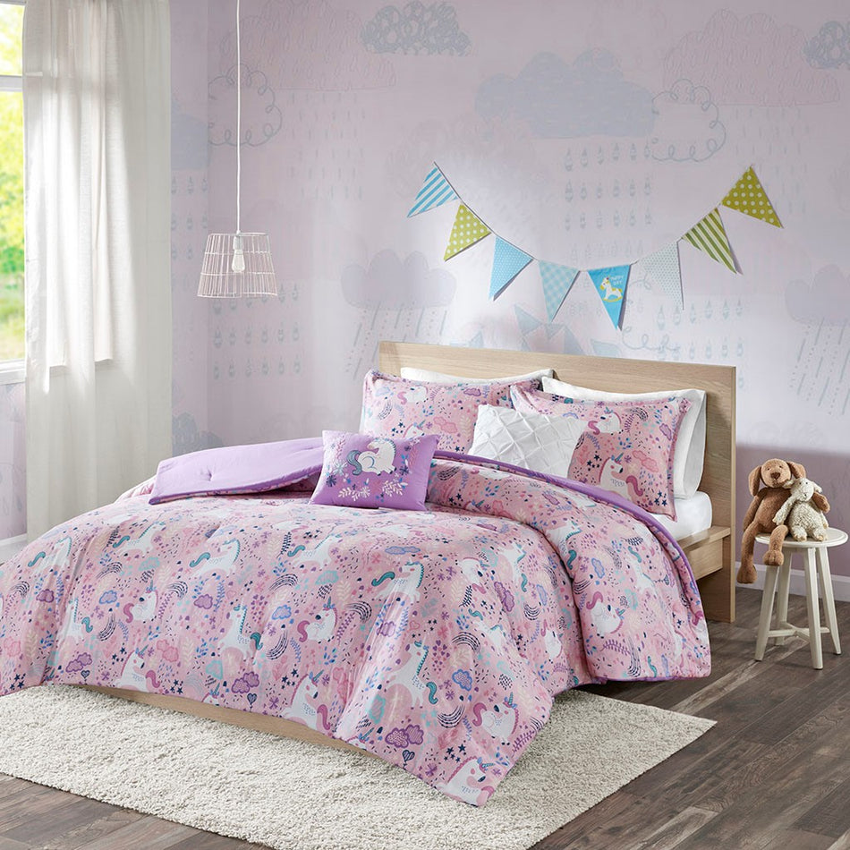 Lola Unicorn Cotton Comforter Set - Pink - Twin Size