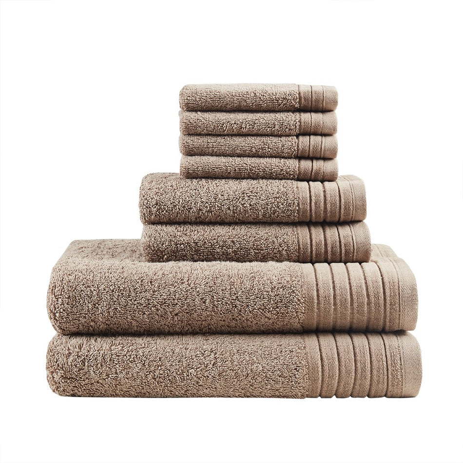Mirage Solid 100% Cotton 8 Piece Antimicrobial Towel Set - Taupe