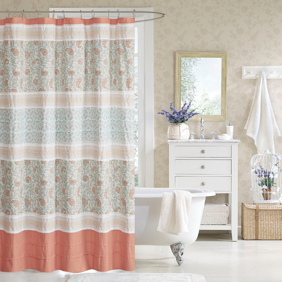 Madison Park Dawn Cotton Shower Curtain - Coral - 72x72"
