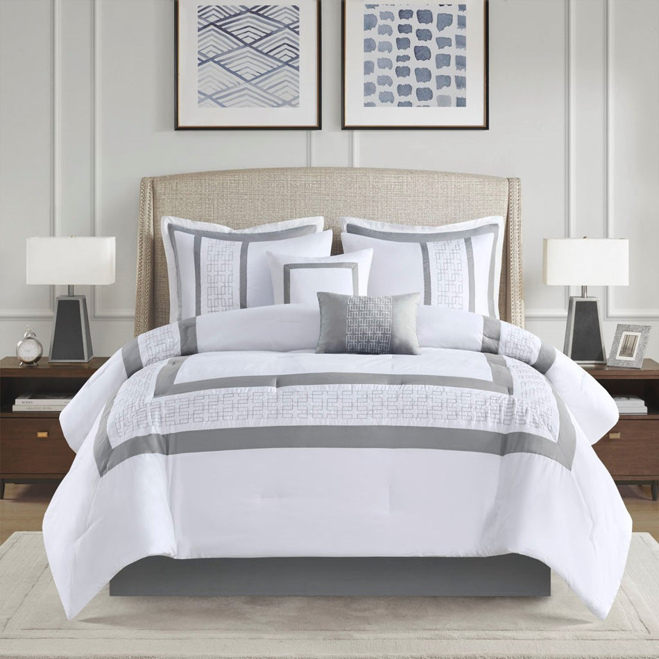 510 Design Powell 8 Piece Embroidered Comforter Set - White - Queen Size
