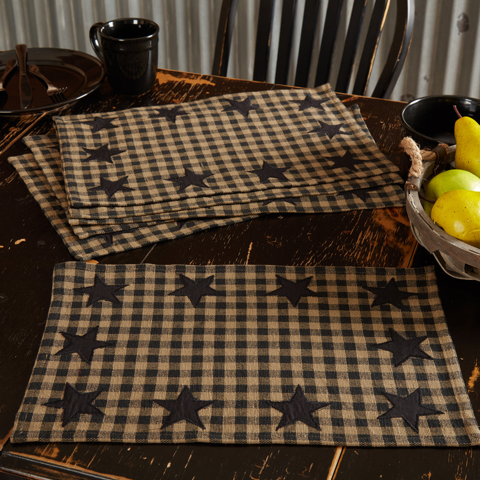 Mayflower Market Black Star Placemat Set of 6 12x18 By VHC Brands