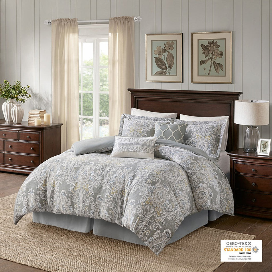 Hallie 6 Piece Cotton Comforter Set - Grey - Queen Size