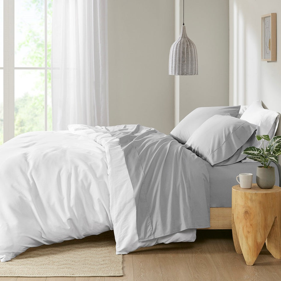Madison Park Peached Percale Cotton Peached Percale Sheet Set - Grey - Full Size