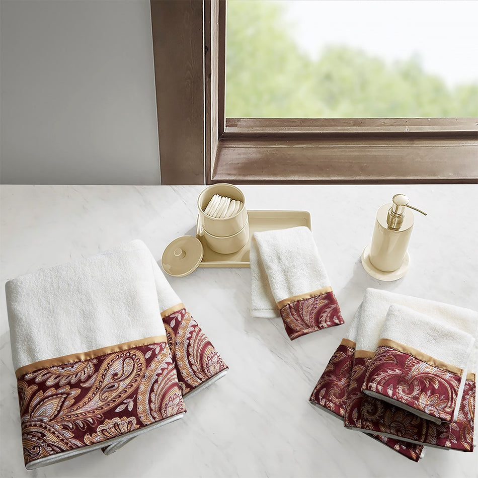 Madison Park Aubrey 6 Piece Jacquard Towel Set - Burgundy