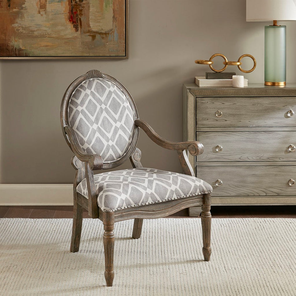 Madison Park Brentwood Exposed Wood Arm Chair - Grey / White 