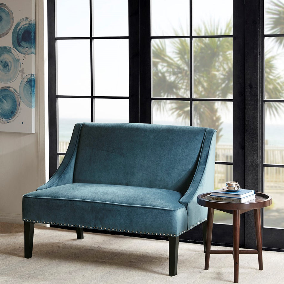Madison Park Avalon Swoop Arm Settee - Blue / Brown