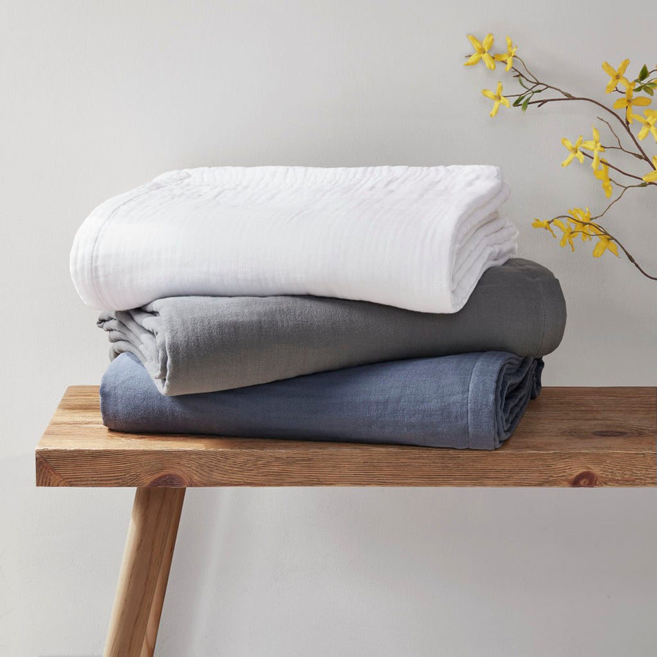 Clean Spaces Gauze 100% Cotton Lightweight Blanket - Blue - King Size