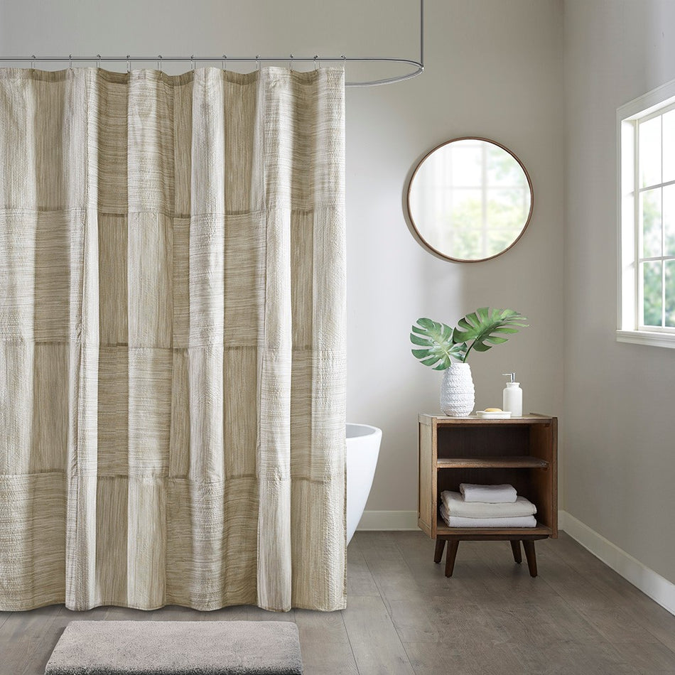 Madison Park Walter Printed Seersucker Shower Curtain - Taupe - 72x72"