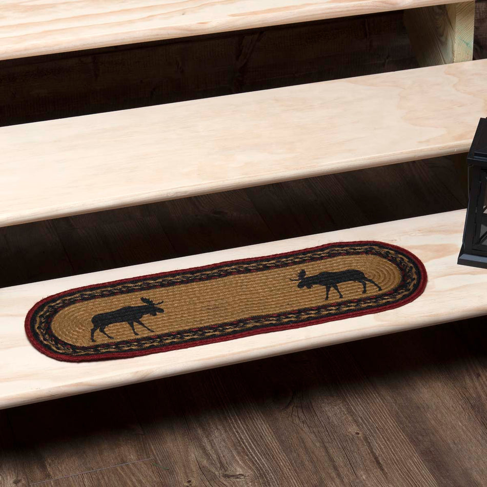 Oak & Asher Cumberland Stenciled Moose Jute Stair Tread Oval Latex 8.5x27 By VHC Brands