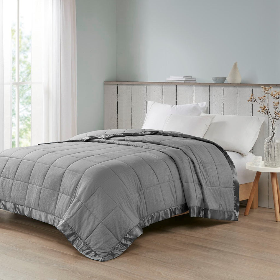Madison Park Cambria Oversized Down Alternative Blanket with Satin Trim - Charcoal - King Size