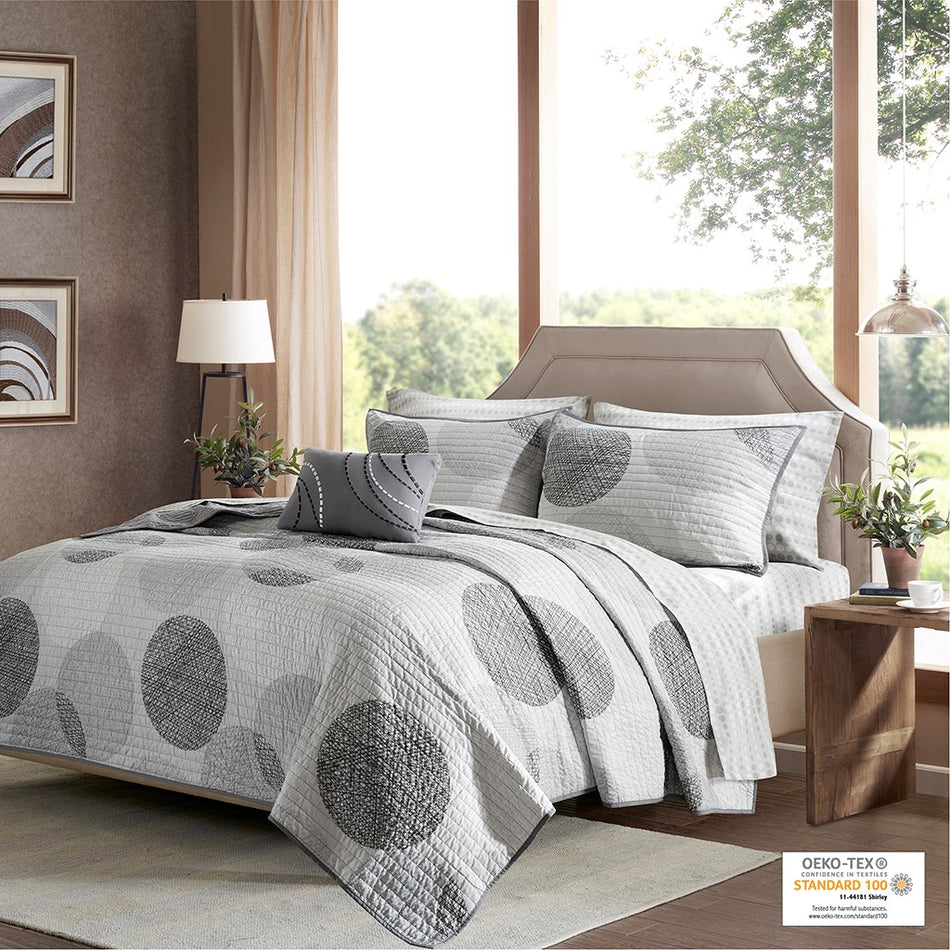 Knowles 8 Piece Quilt Set with Cotton Bed Sheets - Grey - Full Size