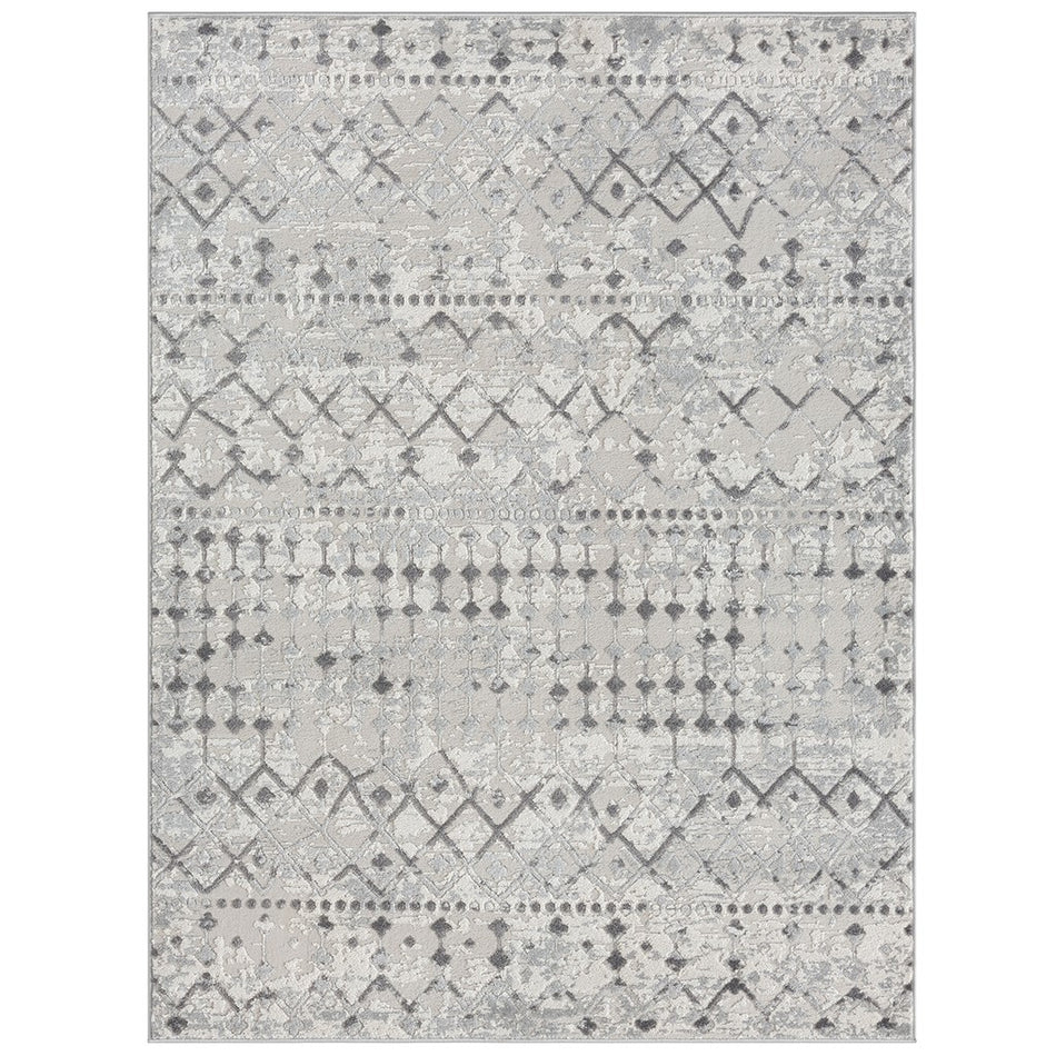 Hannah Moroccan Global Woven Area Rug - Light Grey / Cream - 5x7'
