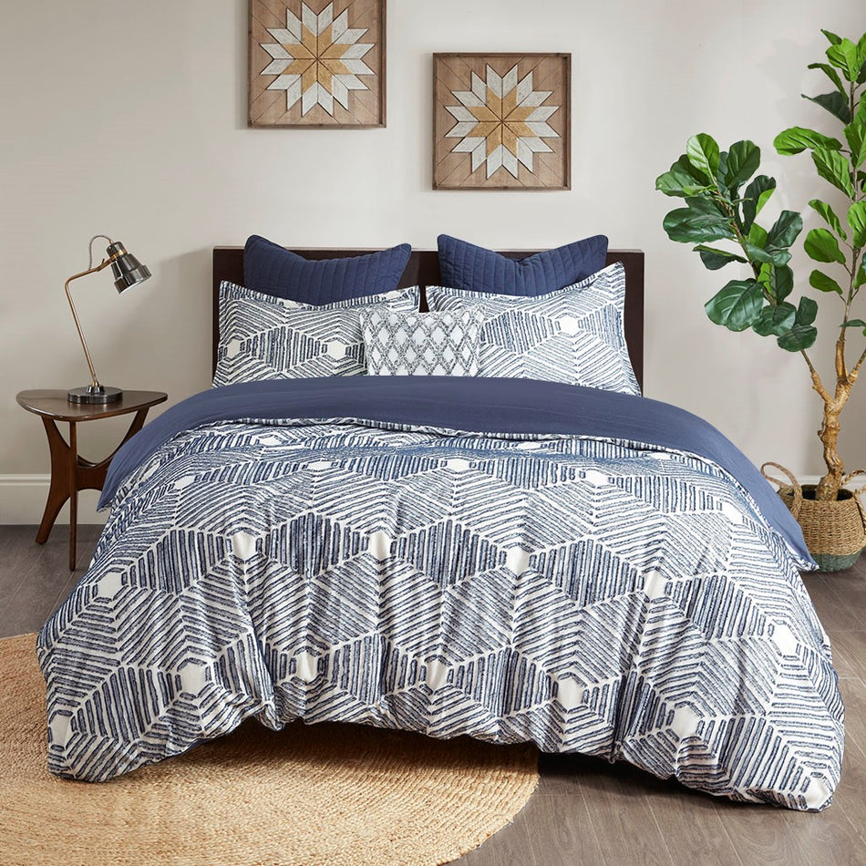 INK+IVY Ellipse Cotton Jacquard Comforter Set - Navy  - King Size / Cal King Size Shop Online & Save - ExpressHomeDirect.com