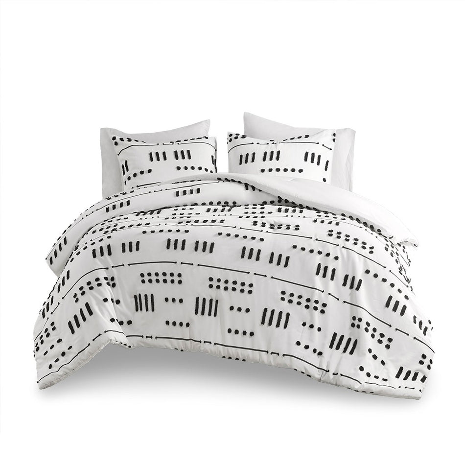 Riku Clip Jacquard Comforter Set - Black / White - Full Size / Queen Size