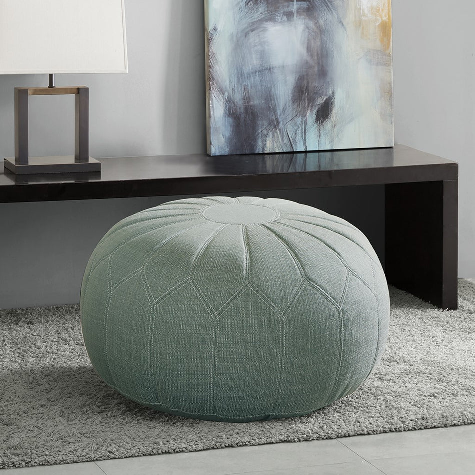 Madison Park Kelsey Round Pouf Ottoman - Seafoam