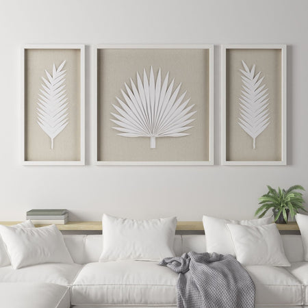 Madison Park Sabal Palm Rice Paper Framed Shadow Box 3 Piece Set - Off White