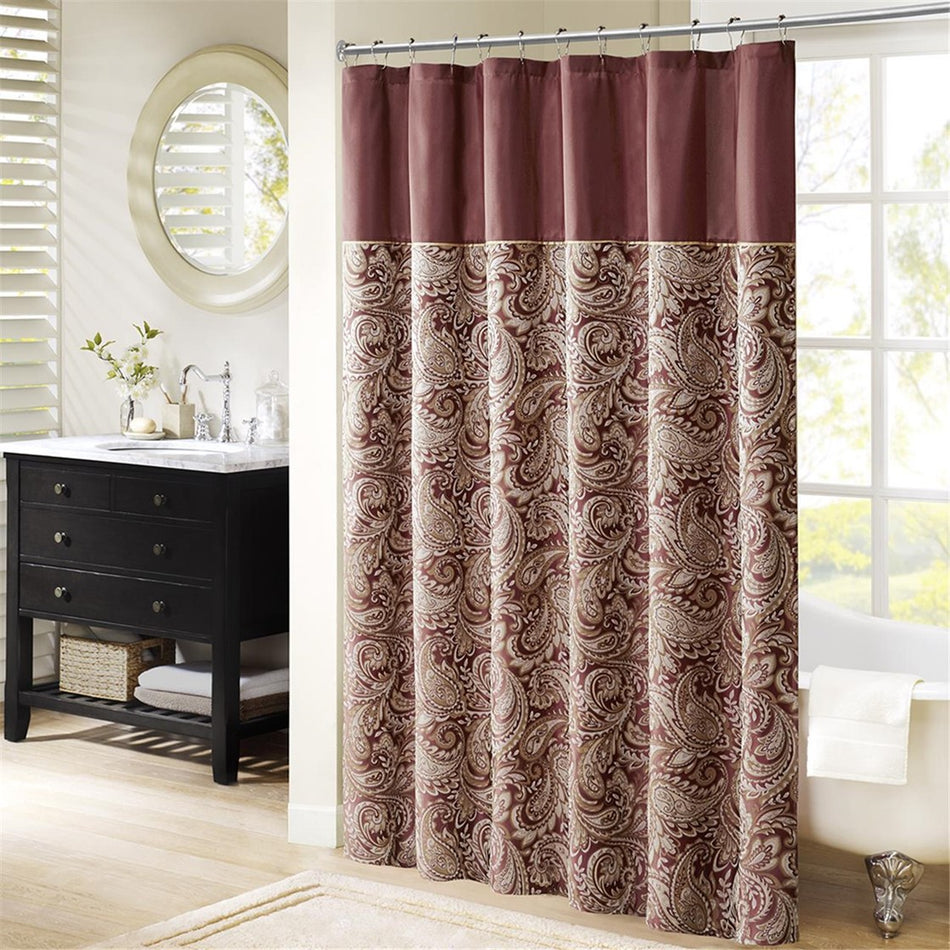 Madison Park Aubrey Jacquard Shower Curtain - Burgundy - 72x72"