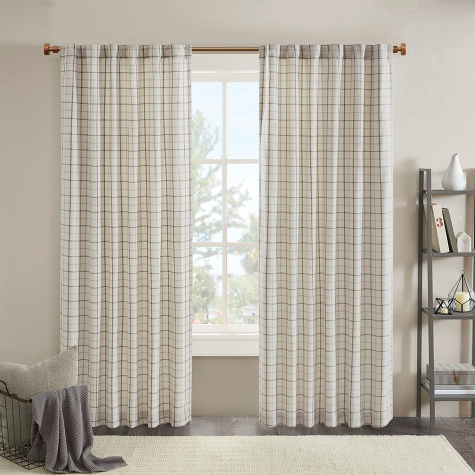 Madison Park Anaheim Plaid Rod Pocket and Back Tab Panel with Fleece Lining - Natural - 50x95"