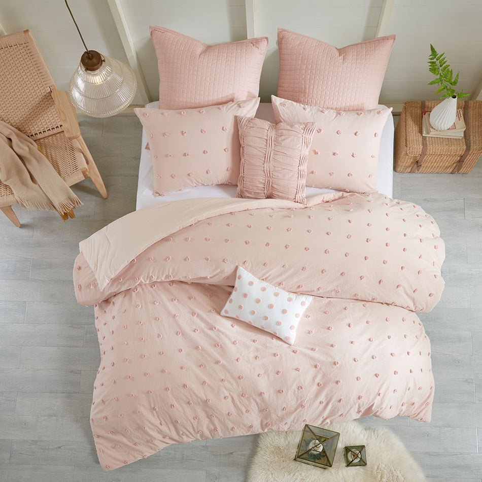 Brooklyn Cotton Jacquard Comforter Set - Pink - Full Size / Queen Size