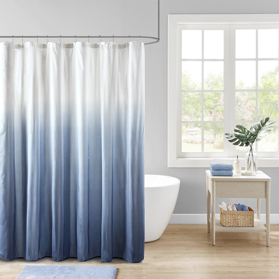 Madison Park Ara Ombre Printed Seersucker Shower Curtain - Blue - 72x72"