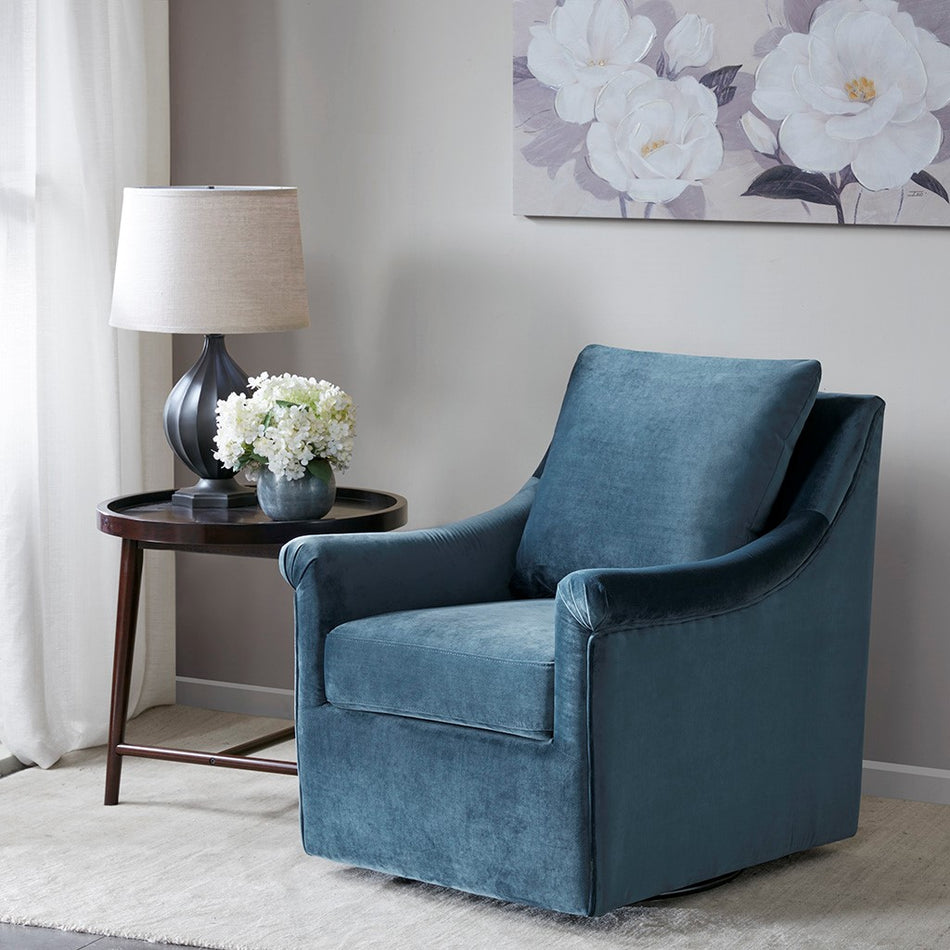 Madison Park Deanna Upholstered Swivel Accent Chair - Blue
