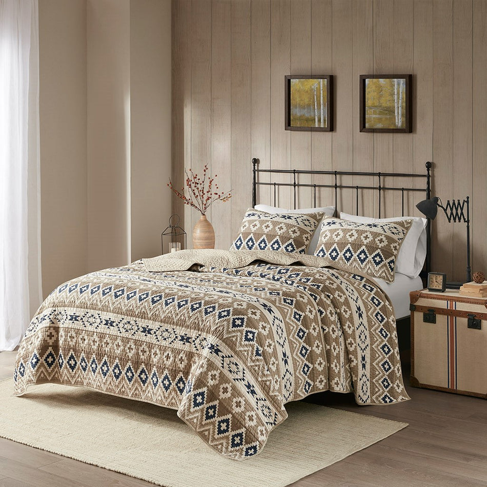Woolrich Montana Printed Cotton Oversized Quilt Mini Set - Tan - King Size / Cal King Size