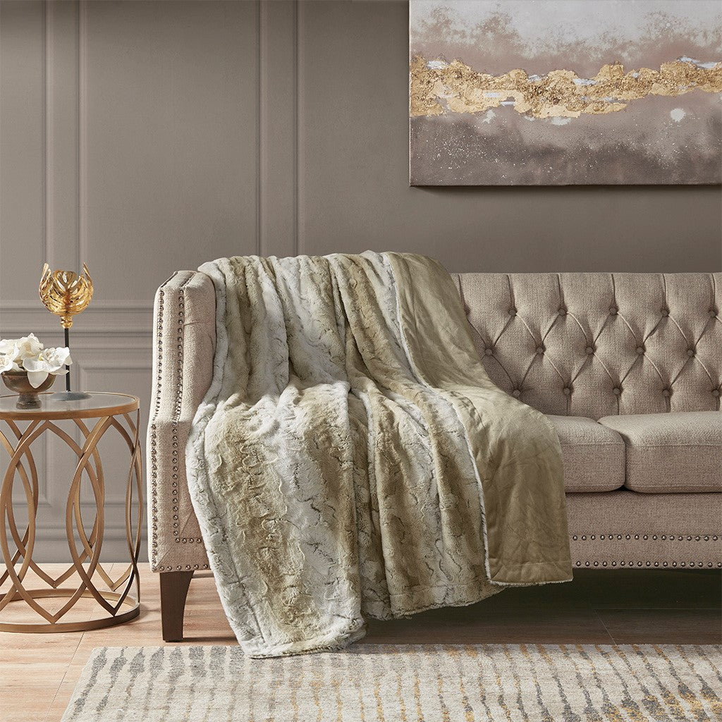 Madison Park Zuri Oversized Faux Fur Throw - Sand - 60x70"