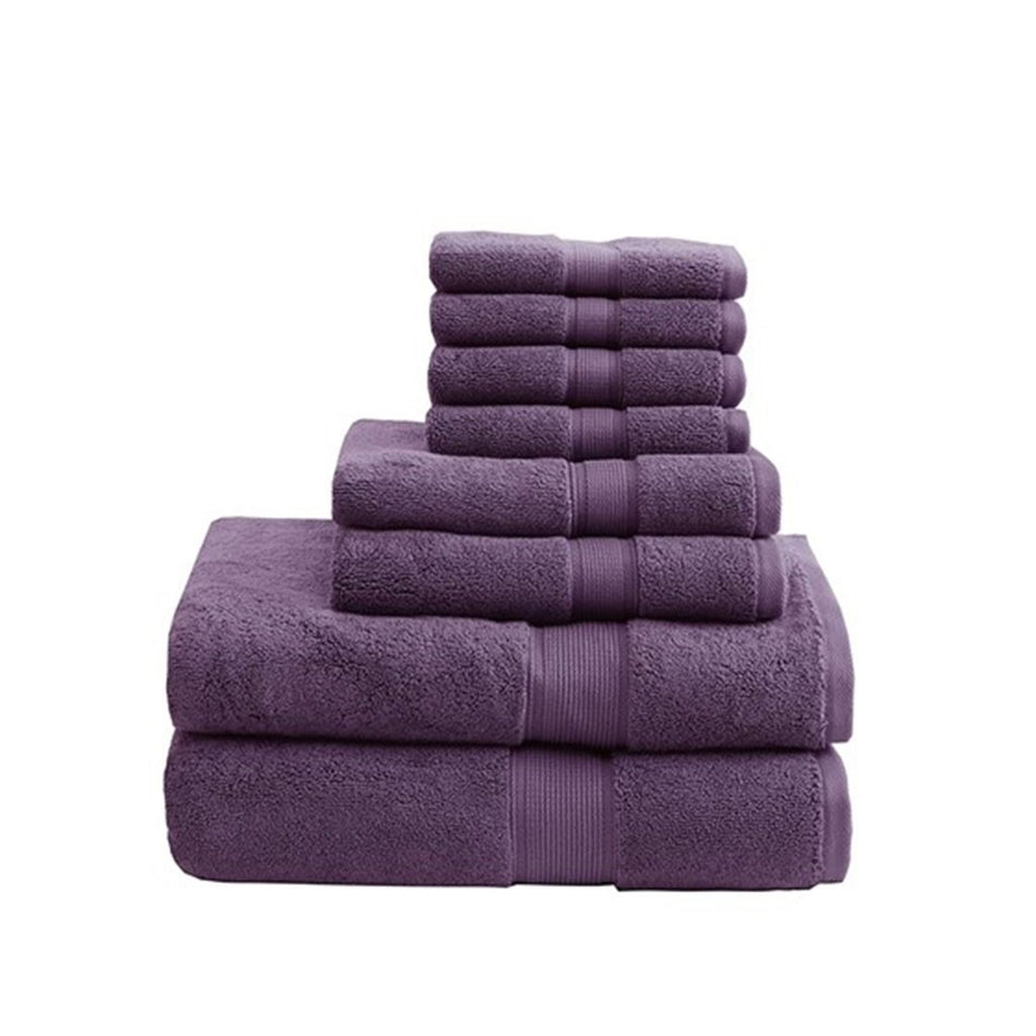 800GSM 100% Cotton 8 Piece Antimicrobial Towel Set - Purple