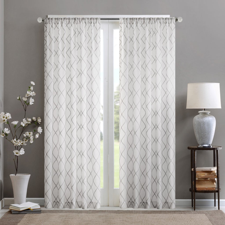 Irina Diamond Sheer Window Curtain - White / Grey - 50x95"