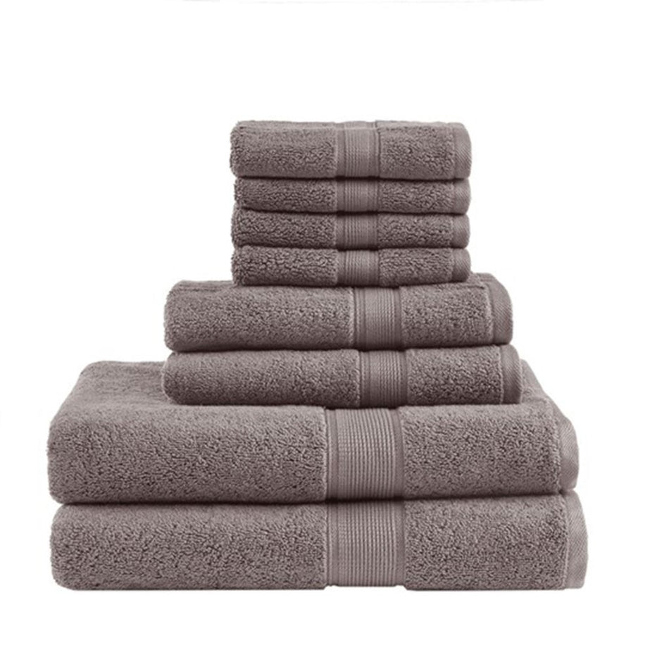 800GSM 100% Cotton 8 Piece Antimicrobial Towel Set - Brown