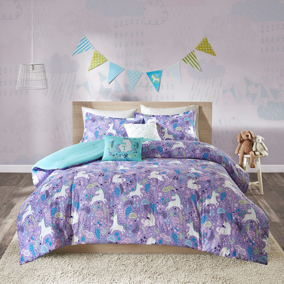 Lola Unicorn Cotton Comforter Set - Purple - Full Size / Queen Size